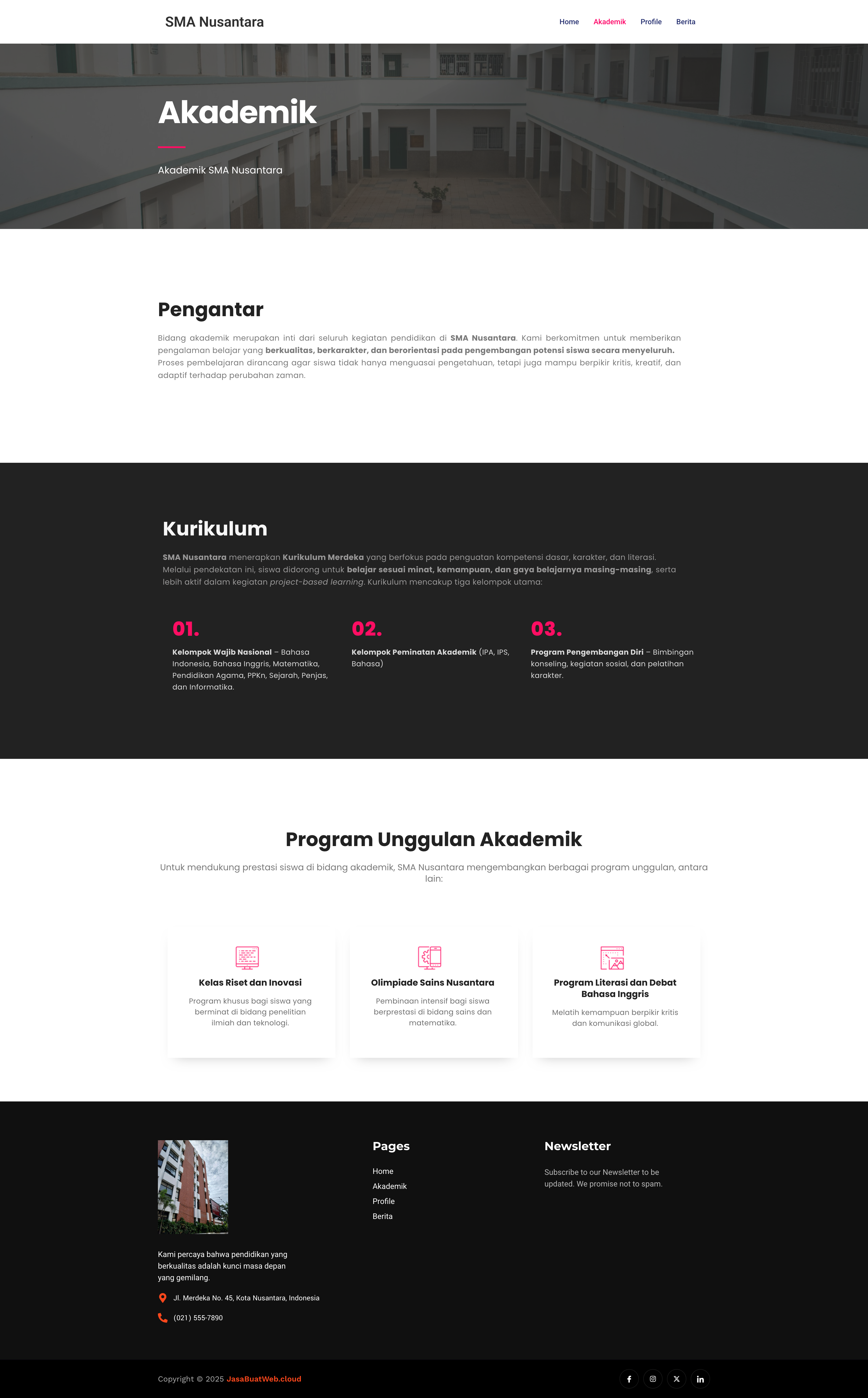 Halaman Akademik web Sekolah